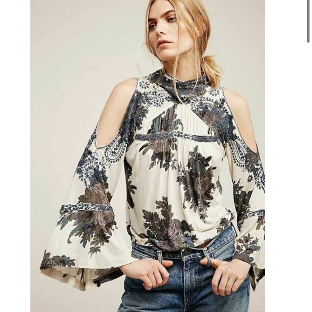 Free People Bainbridge Floral Bell Sleeve Blouse